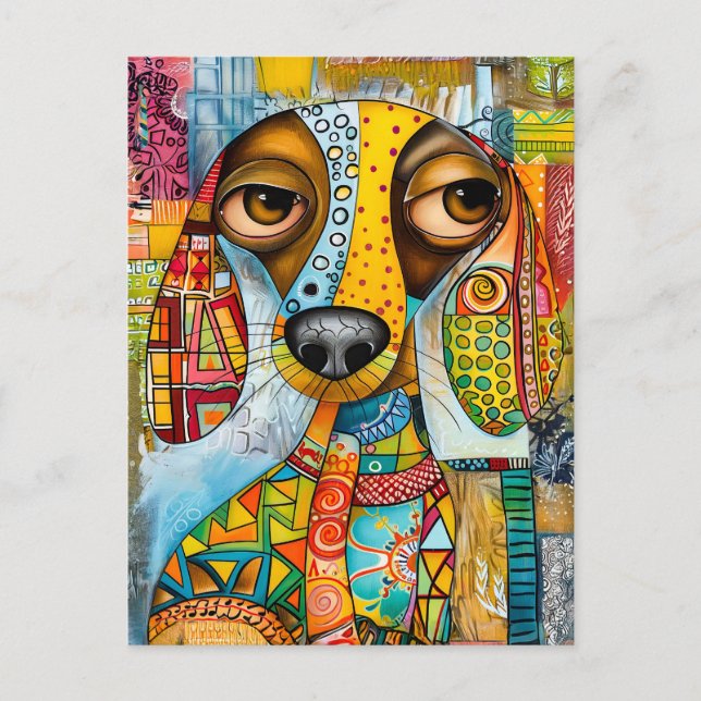 retro-inspired pop-art dog face with vibrant shade vykort (Framsida)