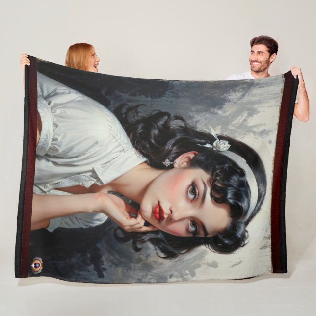 Retro Inspired Porträtt av åsiktsfull ung kvinna Fleecefilt (På plats)