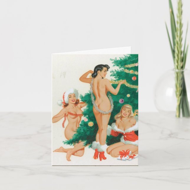 Retro-inspirerad "Klippa julgranen" högtidskort Helgkort (Framsida)