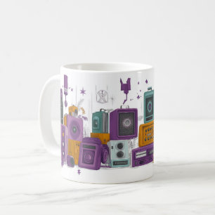 Retro-inspirerade högtalare omgivna av rosor kaffemugg