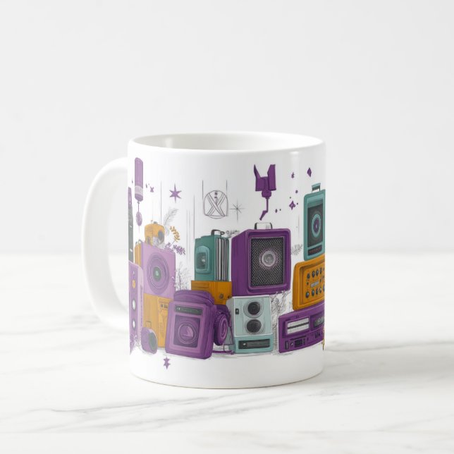 Retro-inspirerade högtalare omgivna av rosor kaffemugg (Framsida vänster)