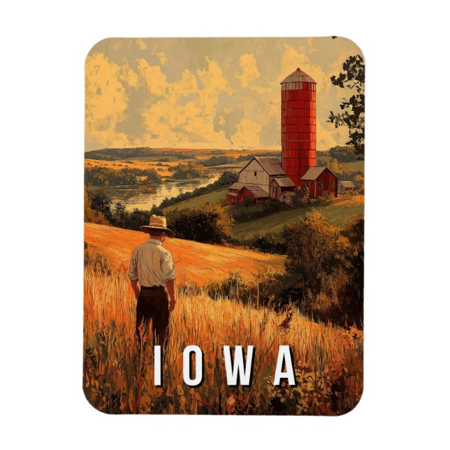 Retro Iowa Patriotic Spirit - Americana Heartland Magnet (Vertikal)