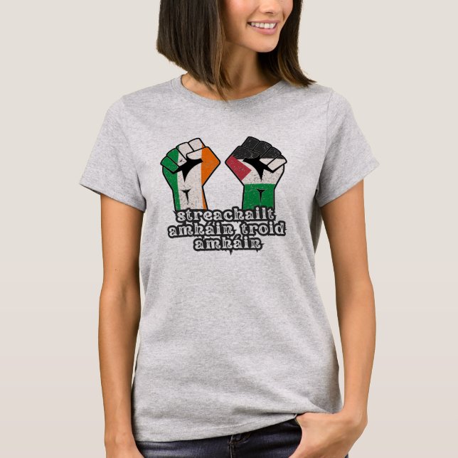 Retro Ireland Palestine Solidarity Fist revolution T Shirt (Framsida)