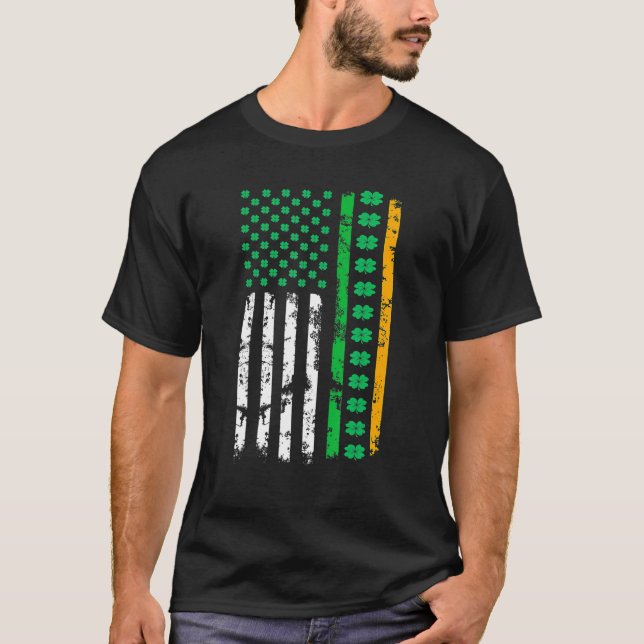 Retro Irish American Flag Distressed Flag St Patri T Shirt (Framsida)