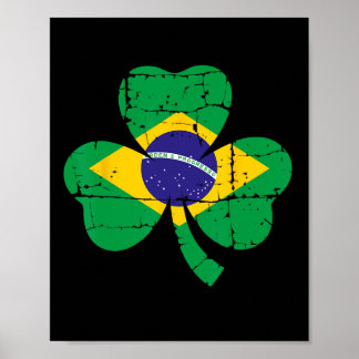 Retro Irish Brazil Flag Ireland Shamrock St Patric Poster