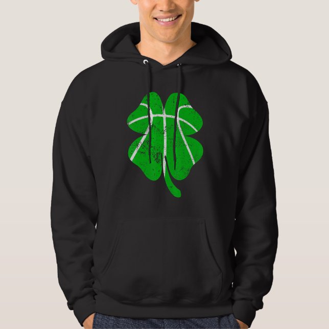Retro Irish Shamrock Basketball Sports St Patrick Hoodie (Framsida)