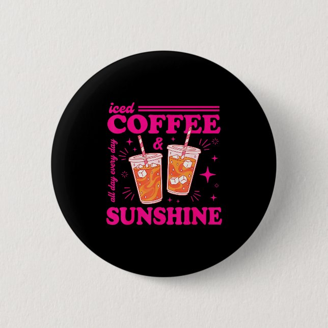 Retro iskaffe & solsken rolig sommar knapp (Framsida)