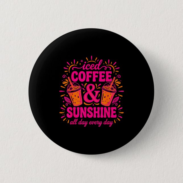 Retro iskaffe & solsken rolig sommar knapp (Framsida)