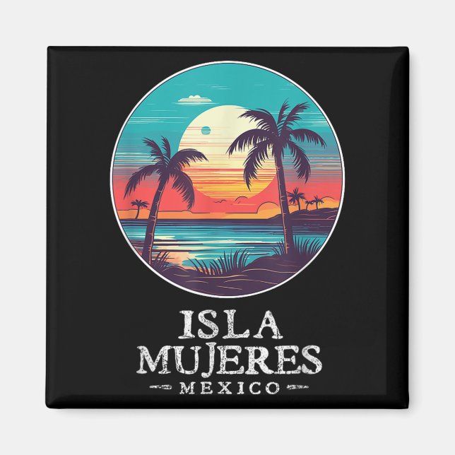 Retro Isla Mujeres Mexiko Beach Solnedgång Souveni Magnet (Framsidan)