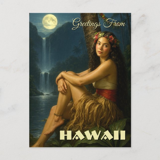 Retro Island Girl In A Tropical Paradise Vykort (Framsida)