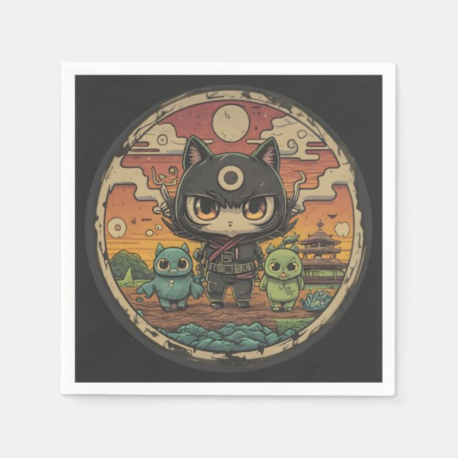 Retro Island Pals: Ninja Cat Crew Pappersservett (Framsidan)