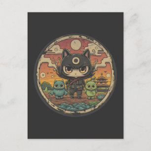 Retro Island Pals: Ninja Cat Crew Vykort