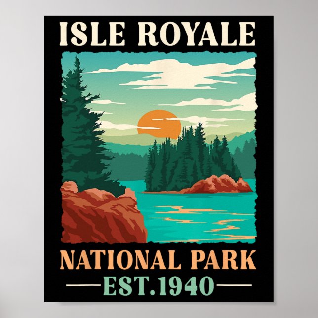 Retro Isle Royale National Park Est 1940 Vandring  Poster (Framsidan)