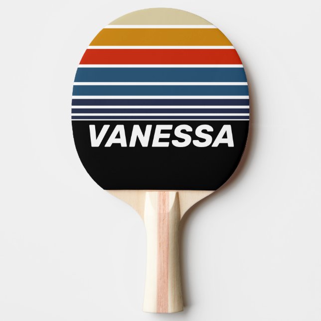 Retro Isregnbåge Horisontell Randig med Namn Pingisracket (Framsidan)