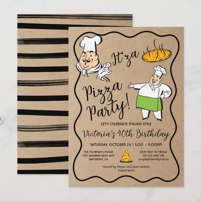 Retro Italia Pizza Chef Party Inbjudningar (Fram/baksida)