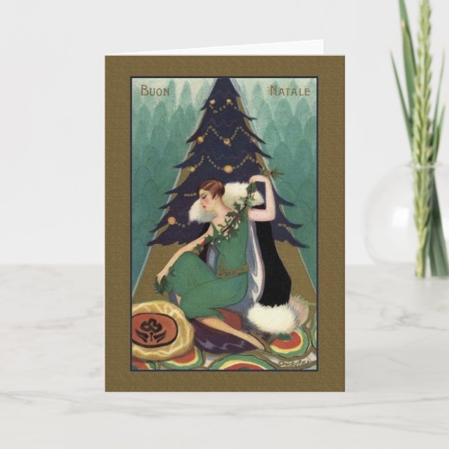 Retro italiensk art décoBuon Natale julkort Helgkort (Framsida)