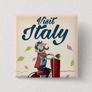 Retro Italiensk tecknad scooter poster. Knapp