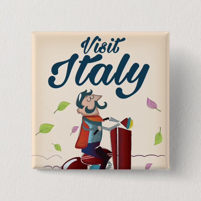 Retro Italiensk tecknad scooter poster. Knapp (Framsida)
