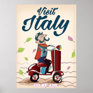 Retro Italiensk tecknad scooter poster. Poster