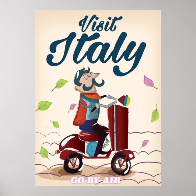 Retro Italiensk tecknad scooter poster. Poster (Framsidan)