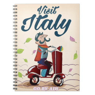 Retro italiensk tecknad skoterplakat anteckningsbok med spiral