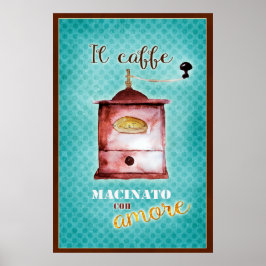 Retro italiensk vintage kaffekvarn teal brun poster