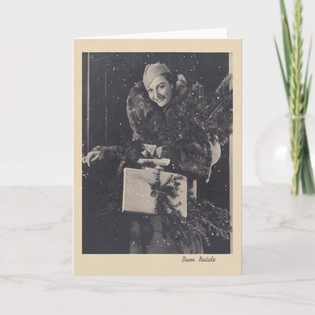 Retro Italienskt Buon Natale-julkort Helgkort (Framsida)