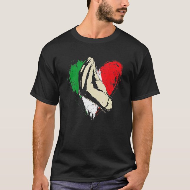Retro Italy Flagga Heart Italien Hand Gesture Ital T Shirt (Framsida)