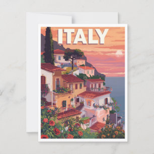 Retro Italy Riviera Seaside Villa and Ocean Vykort