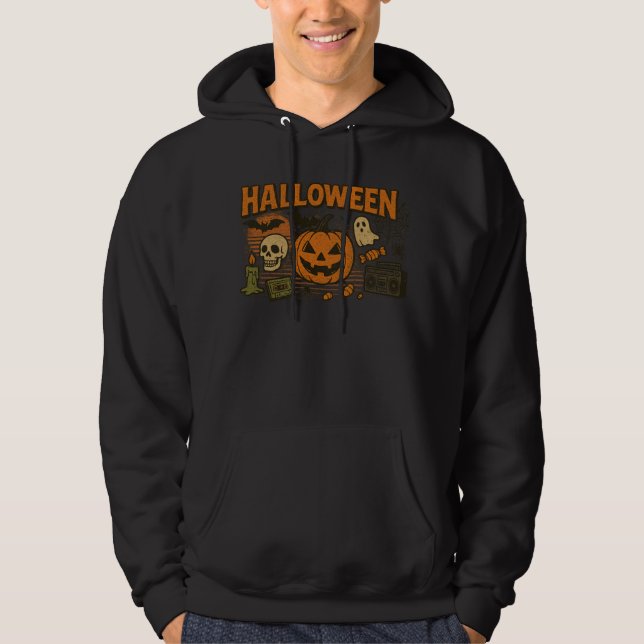 Retro Jack-O’-Lantern Halloween Clothes unisex Hoodie (Framsida)