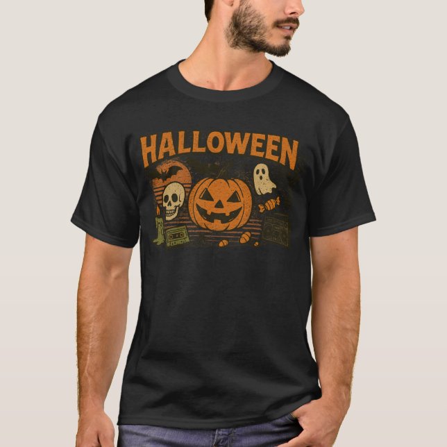 Retro Jack-O’-Lantern Halloween Clothes unisex T Shirt (Framsida)