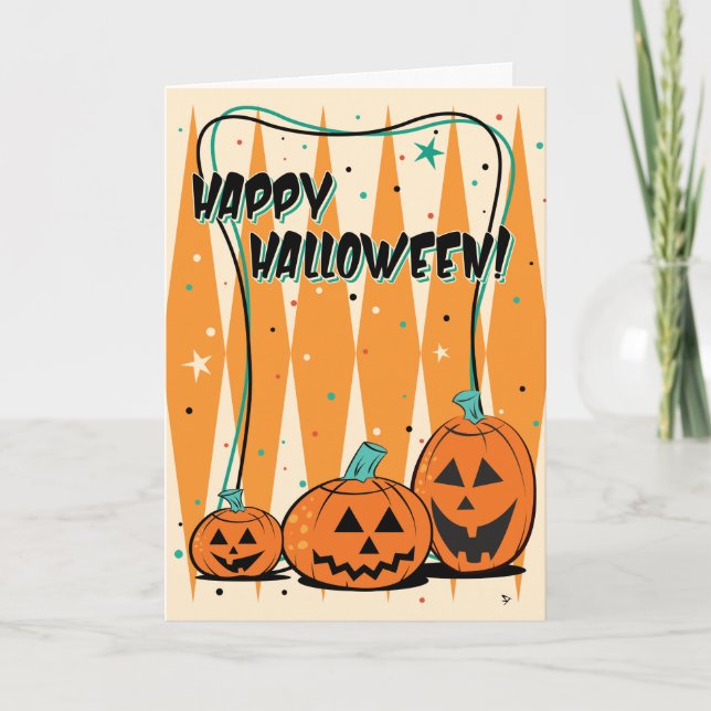 Retro Jack-O-Lantern Trio Halloween-gratulationsko Kort (Framsida)