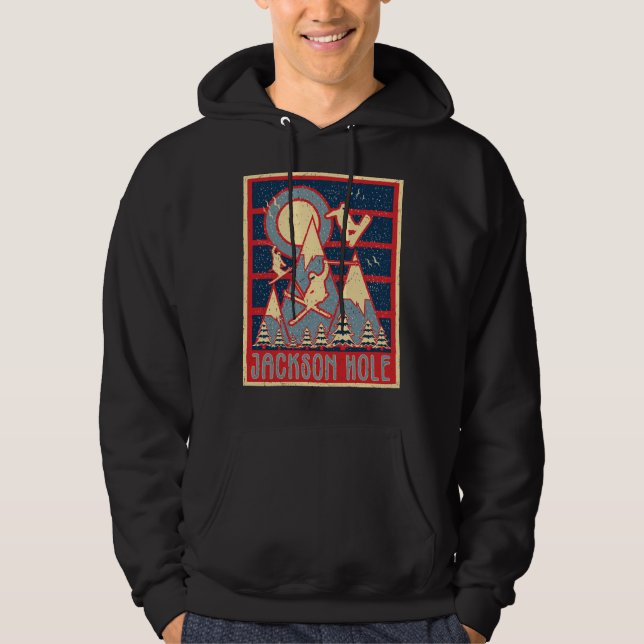 Retro Jackson Hål Ski T-Shirt Hoodie (Framsida)
