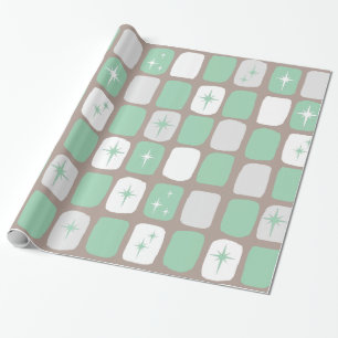Retro Jade Starbursts Wrapping Papper Presentpapper