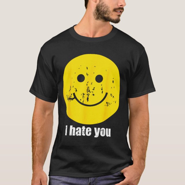 Retro jag hatar dig rolig leende ansikte  t shirt (Framsida)
