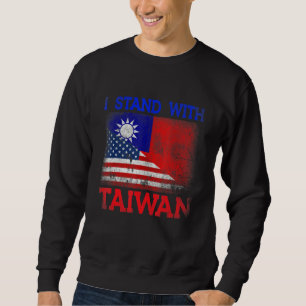 Retro jag står med Taiwan Halv amerikansk flagga T Lång Ärmad Tröja