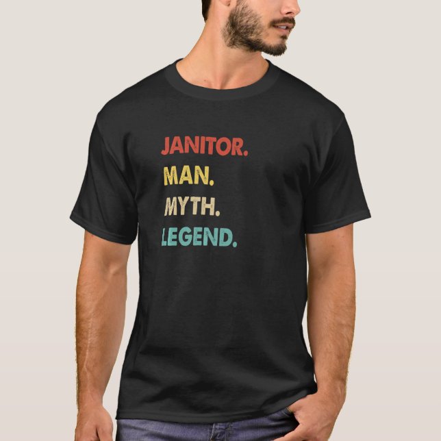 Retro Janitor Man Myth Legend T Shirt (Framsida)