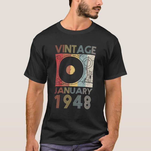 Retro Januari 1948 T 74th Birthday Gift 74 Years O T Shirt (Framsida)
