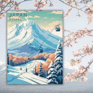 Retro Japan Niseko Travel Watercolor Vykort