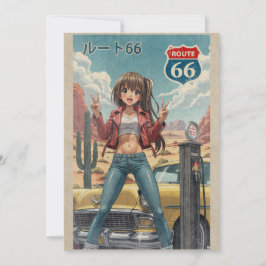 Retro Japanese Anime Girl on Route 66 Vintage Post Tack Kort