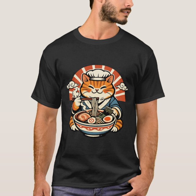 Retro Japanese Cat Ramen Shirt T Shirt (Framsida)