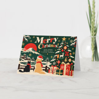 Retro Japanese Christmas Card with Mount Fuji Kort