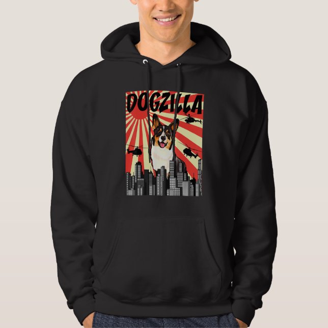 Retro Japanese Dogzilla Cardigan Welsh Corgi Hoodie (Framsida)
