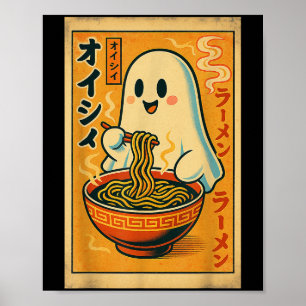 Retro Japansk Ghost Eating Ramen Kawaii Art Poster