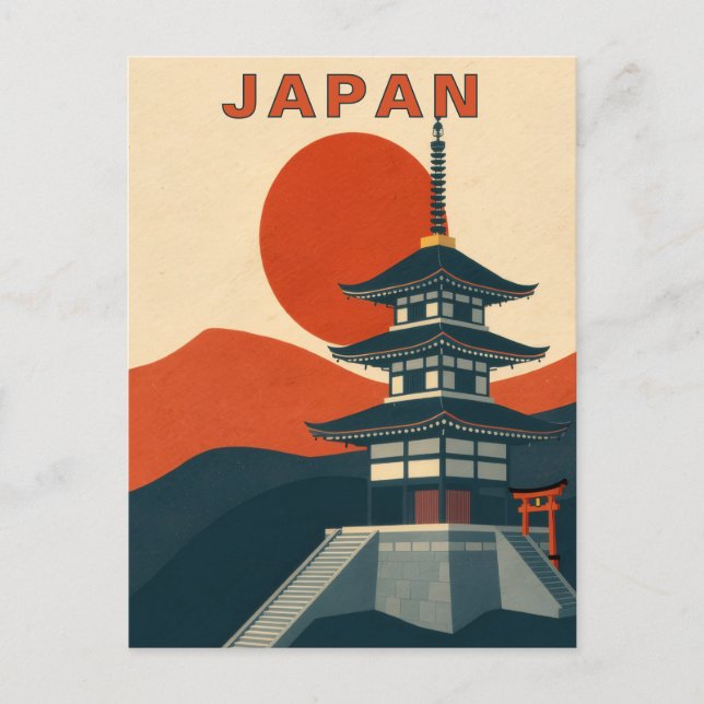 Retro Japansk Helgedom Pagoda Resa Vykort (Framsida)