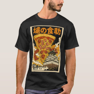 Retro Japansk Kaiju Monster Pizza Osaka Slott T Shirt