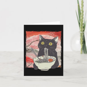 Retro japansk katt Eating Ramen Funny Noodles Kort