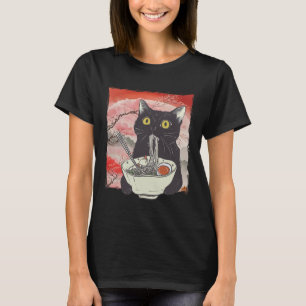 Retro japansk katt Eating Ramen Funny Noodles T Shirt