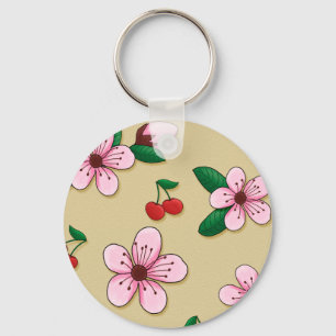 Retro japansk körsbärsröd blommar Keycain Nyckelring
