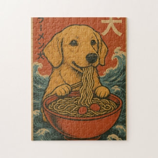 Retro japansk Ramen Golden Retriever Hund Pussel